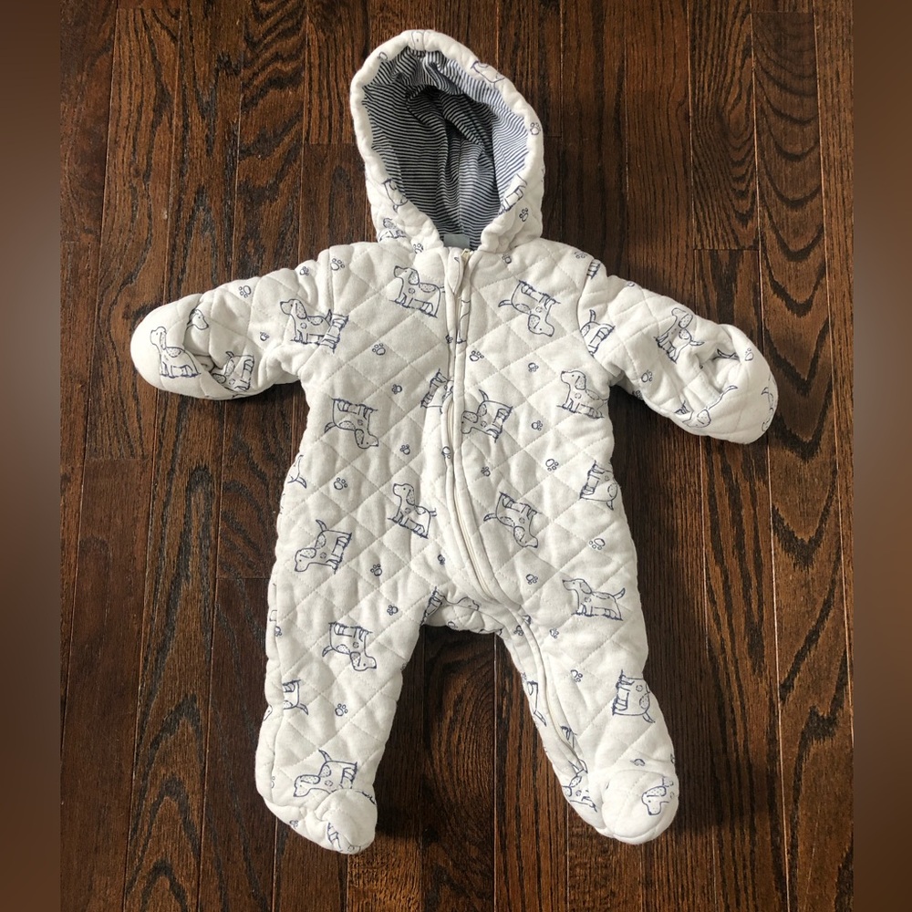 Little Me Baby 3-6M Cream Quilted Warm Hooded Bunting Suit w/Dog/Puppy Print